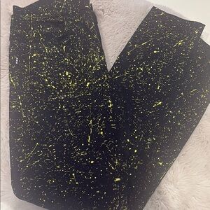 Proenza Schouler Black and Yellow High Rise Jeans with Speckled Pattern